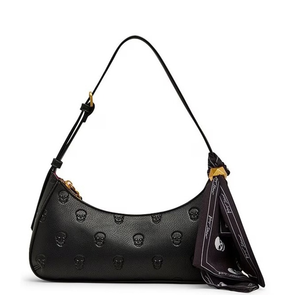 Betsey Johnson Black Embossed Shoulder Bag with Scarf NWT - Picture 2 of 10